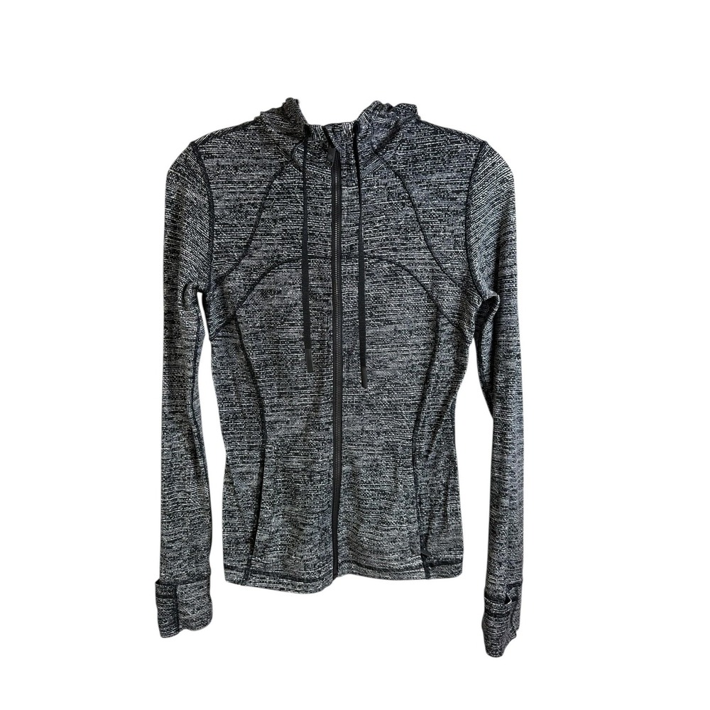 Lululemon Jacket Womens 6 Black White Hooded‎ Full Zip Thumbholes Athleisure